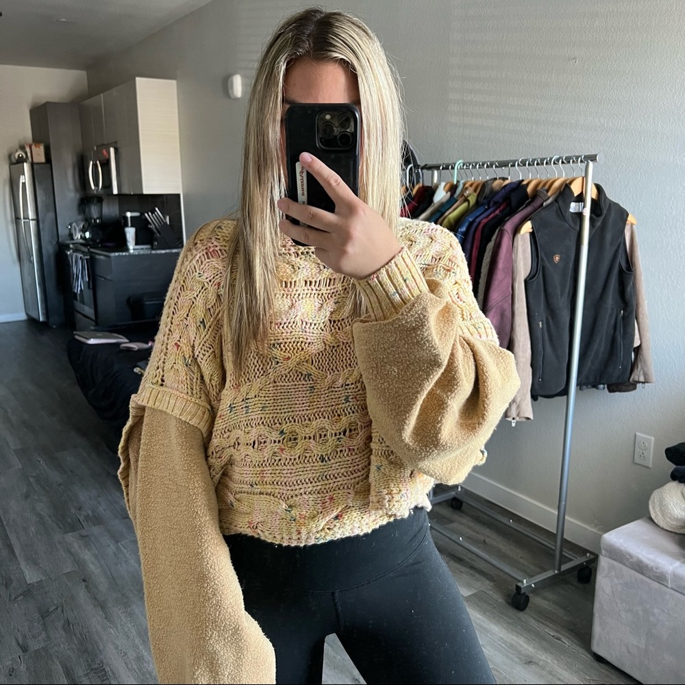 Free People Honey Cable Pullover Sweater in Honeycomb Combo size medium